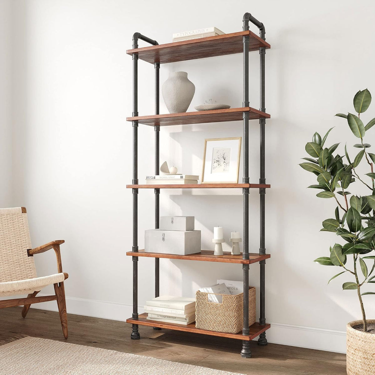 5-Tier Pine and Metal Etagere Bookcase U3891