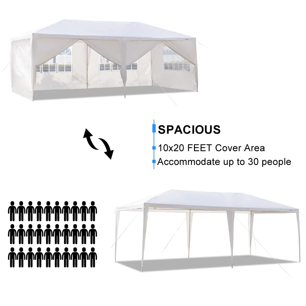 10'x 20' Canopy Tent with 6 Removable Sidewalls White Q175848