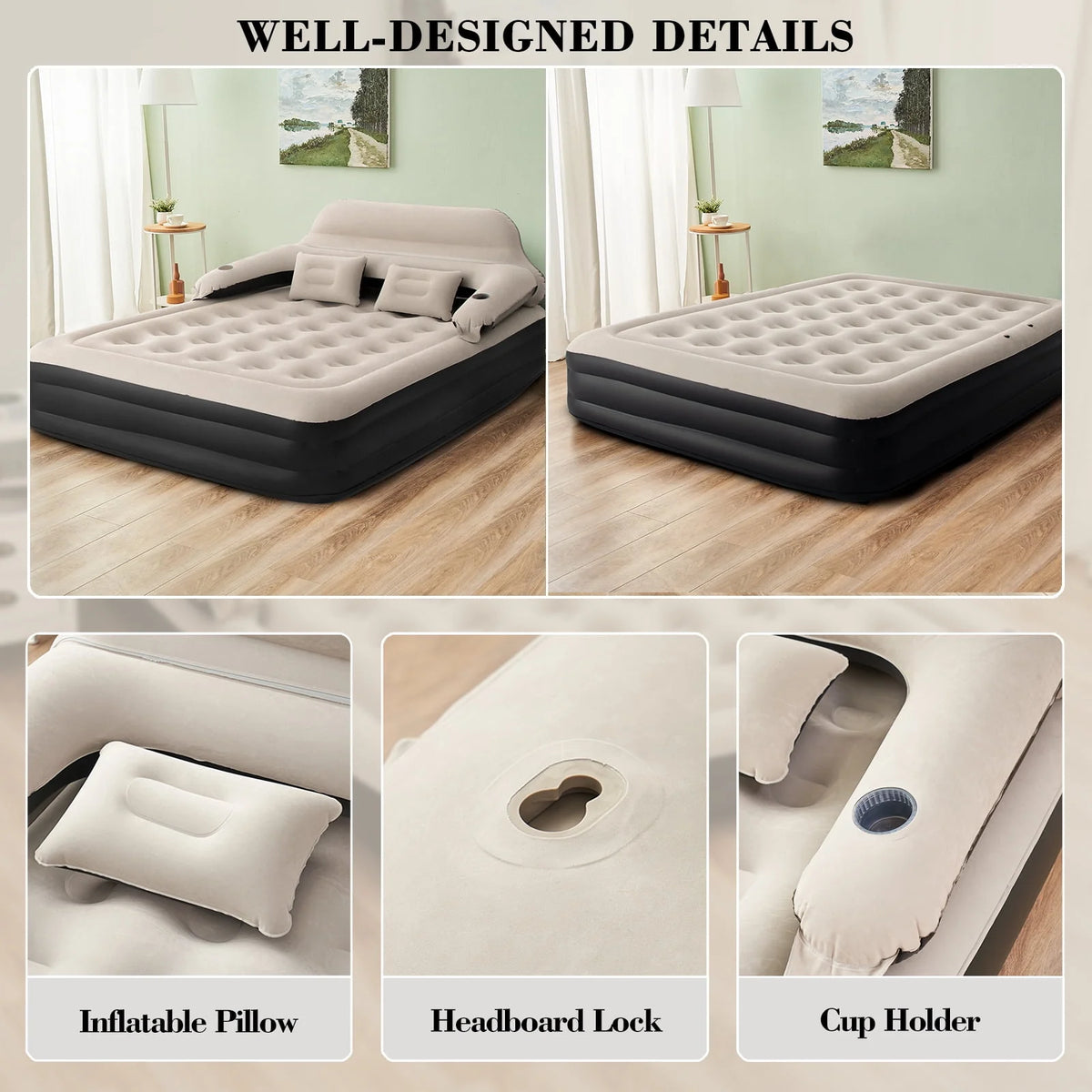 Queen Size 15 Air Mattress with Headboard F723