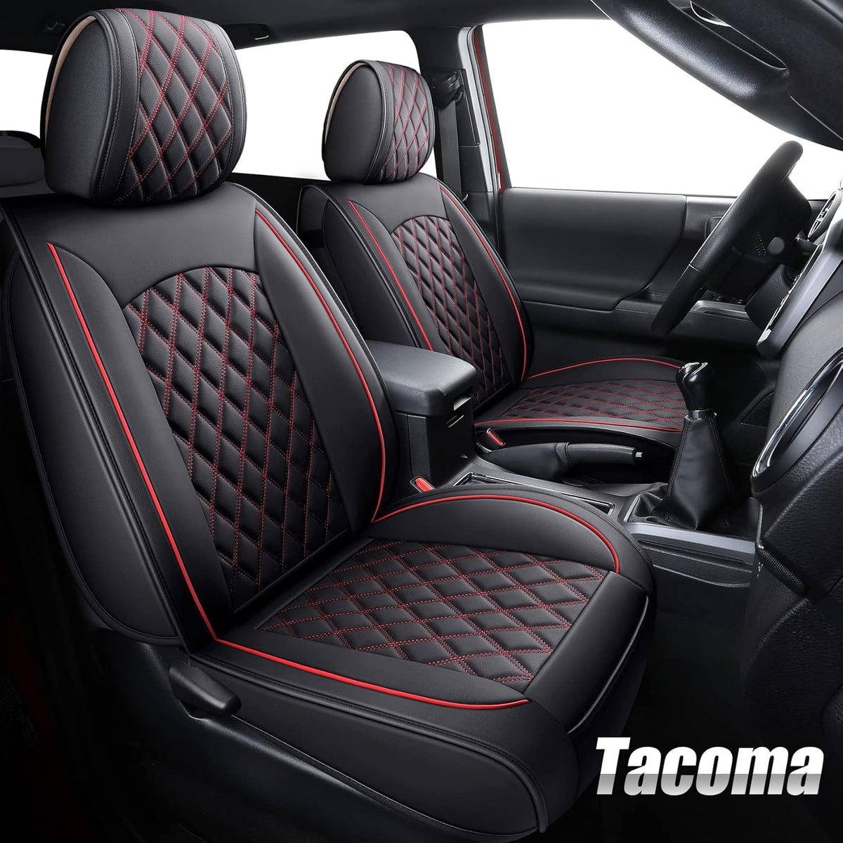 Toyota Tacoma Car Seat Covers Waterproof Leather Full Set Black-White R264453