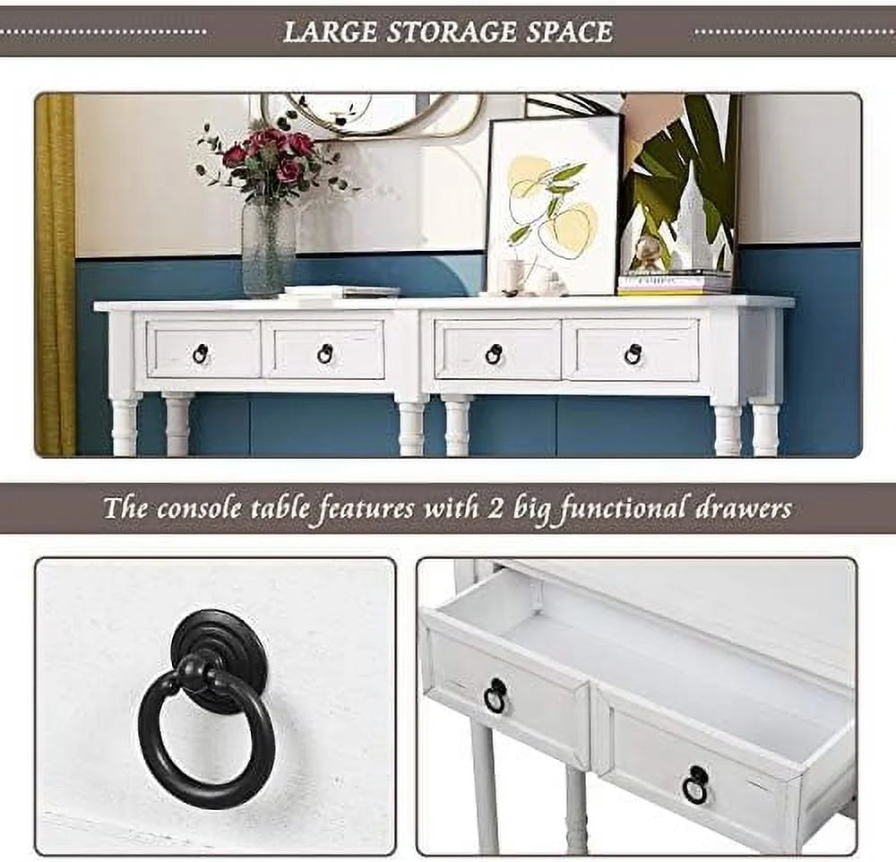 White Wood Console Table with Drawers A63326
