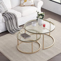 Gold Round Nesting Coffee Table Set of 2 with Tempered Glass R79946