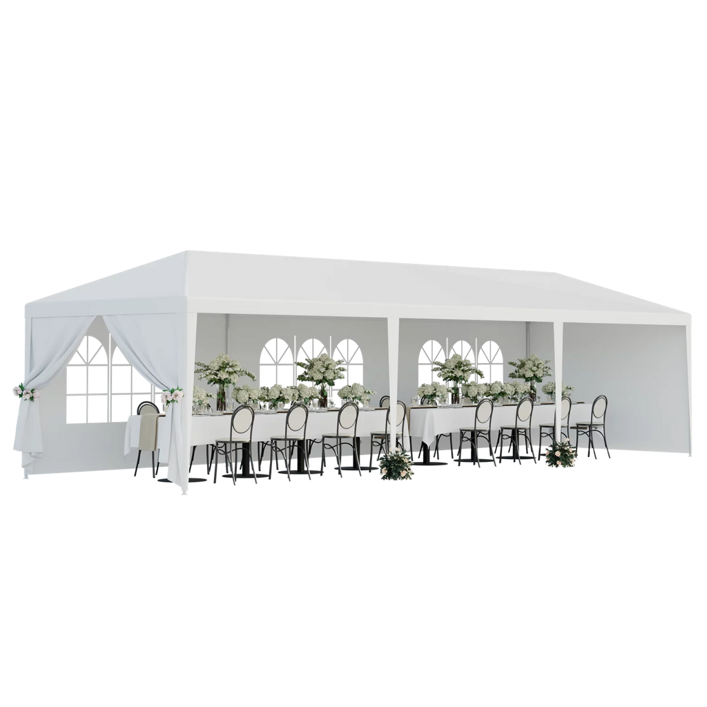 10'x30' White Outdoor Gazebo Canopy with 8 Removable Walls E603976