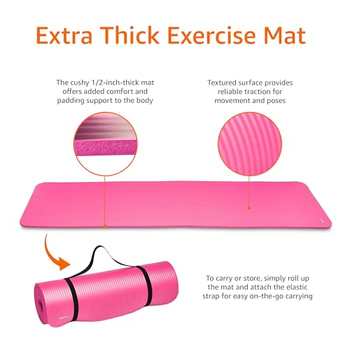 1/2 Inch Extra Thick Exercise Yoga Mat with Carrying Strap O152