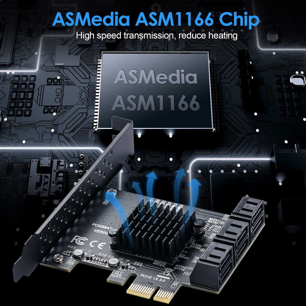 PCIe SATA Card 6 Ports 6 Gbps SATA 3.0 Expansion Card with 6 SATA Cables E321576