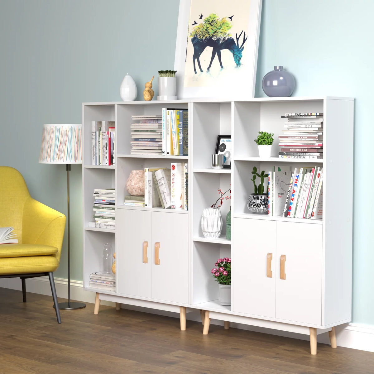 5 Cube White Bookcase with Door W888