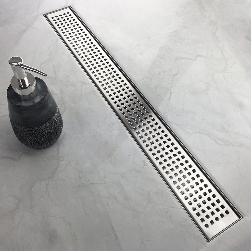36-Inch Linear Shower Drain with Pattern Grate Cover, Brushed 304 Stainless Steel S143638