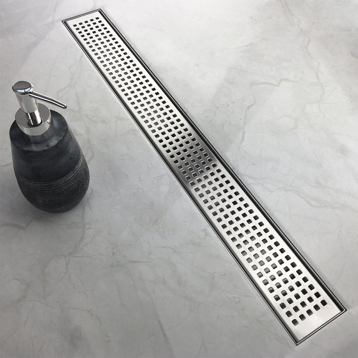 36-Inch Linear Shower Drain with Pattern Grate Cover, Brushed 304 Stainless Steel S143638