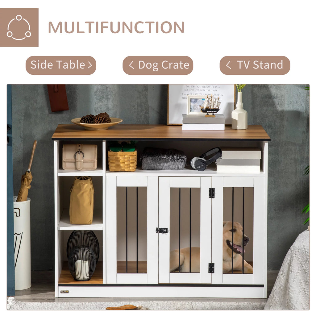 White Dog Crate Furniture with Storage Q649