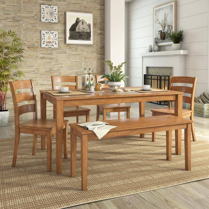 6 Piece Dining Set with Bench and Ladder Back Chairs B677