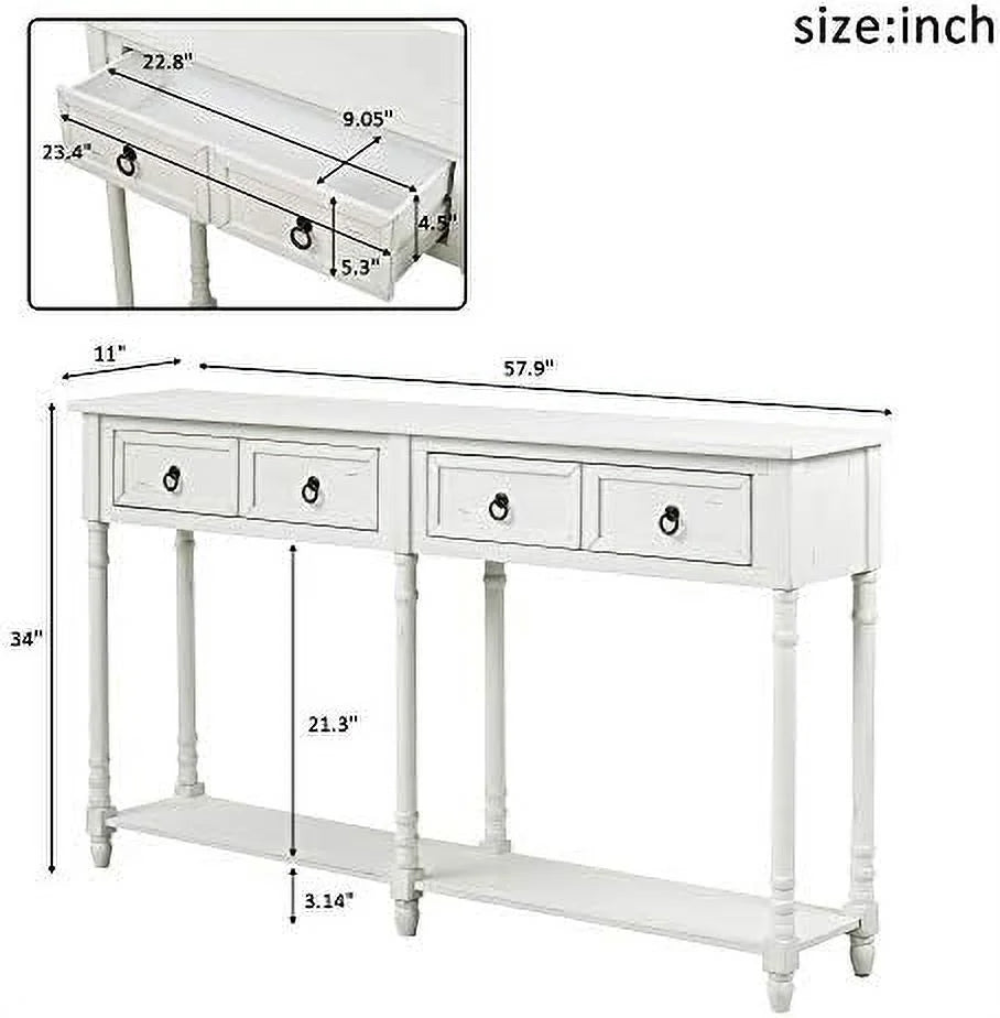 White Wood Console Table with Drawers A63326