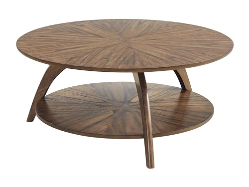 Caramel Brown Round Wood Coffee Table with Shelf Storage F186