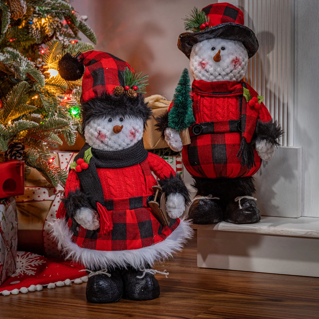 Set of 2 Plush Holiday Standing Snowman Figures V2853