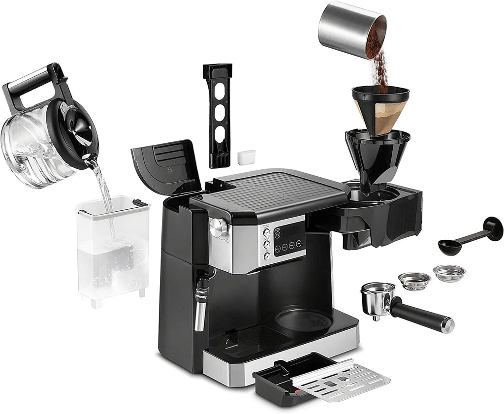 Combination Coffee Maker & Espresso Machine with Milk Frother and Glass Coffee Pot M191239