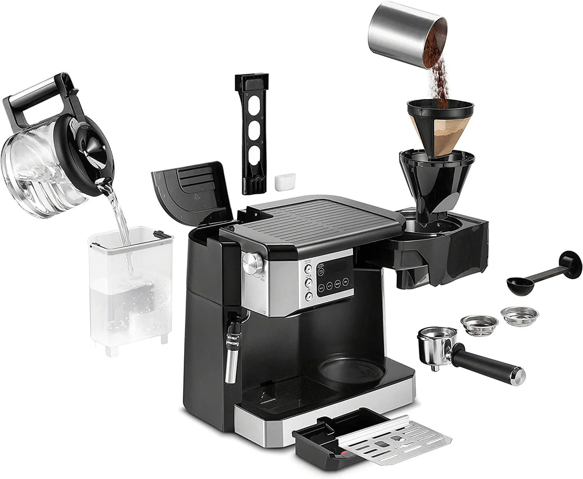 Combination Coffee Maker & Espresso Machine with Milk Frother and Glass Coffee Pot M191239
