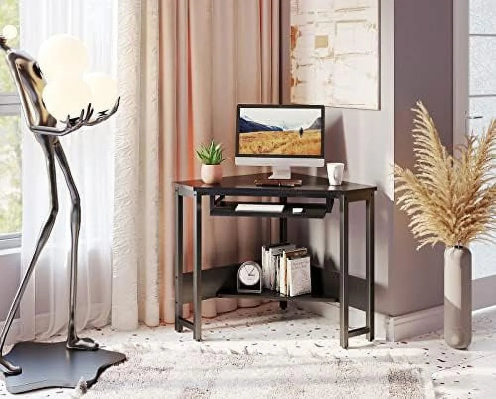 Corner Desk with Keyboard Tray and Shelves P61135