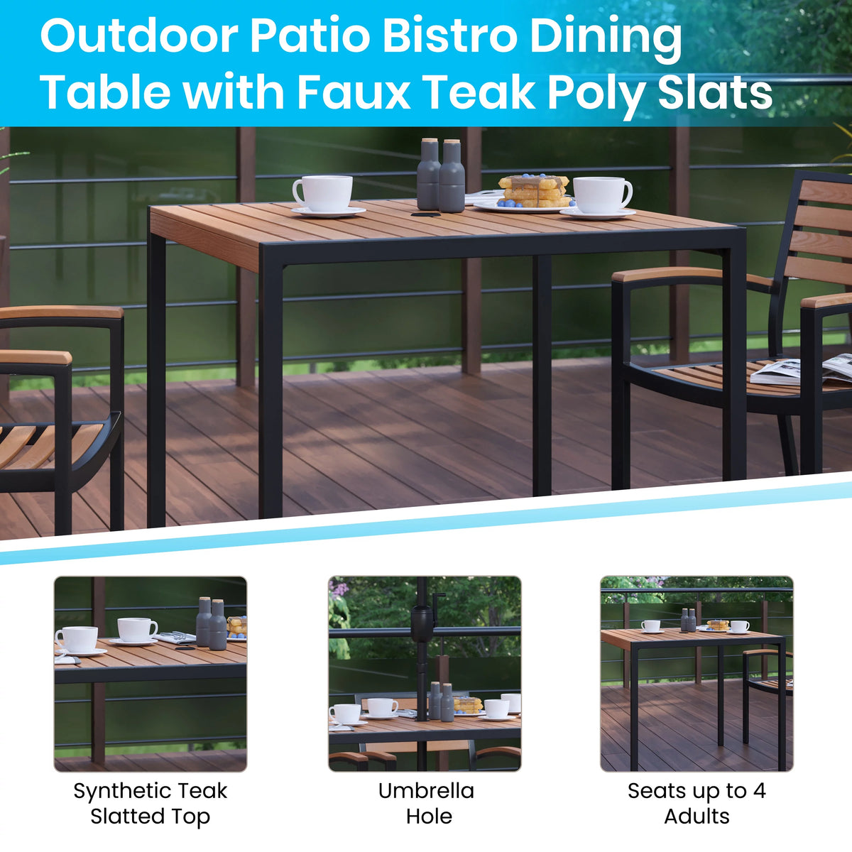 35" Square All-Weather Faux Teak Patio Dining Table F751