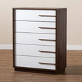 Modern Two-Tone White And Walnut 5-Drawer Wood Chest O8370