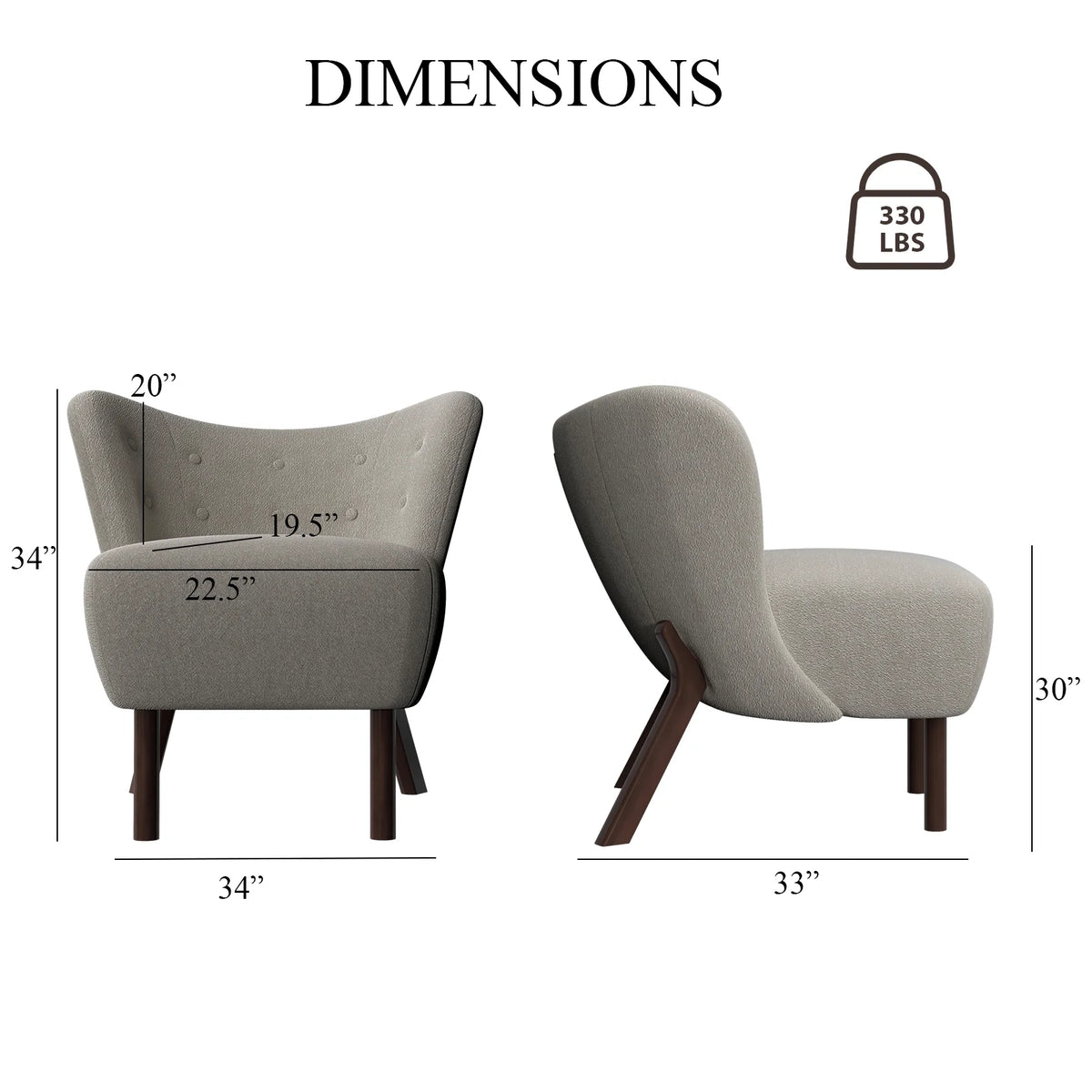 34" Wide Beige Teddy Tufted Wingback Chair with Solid Wood Leg L2083
