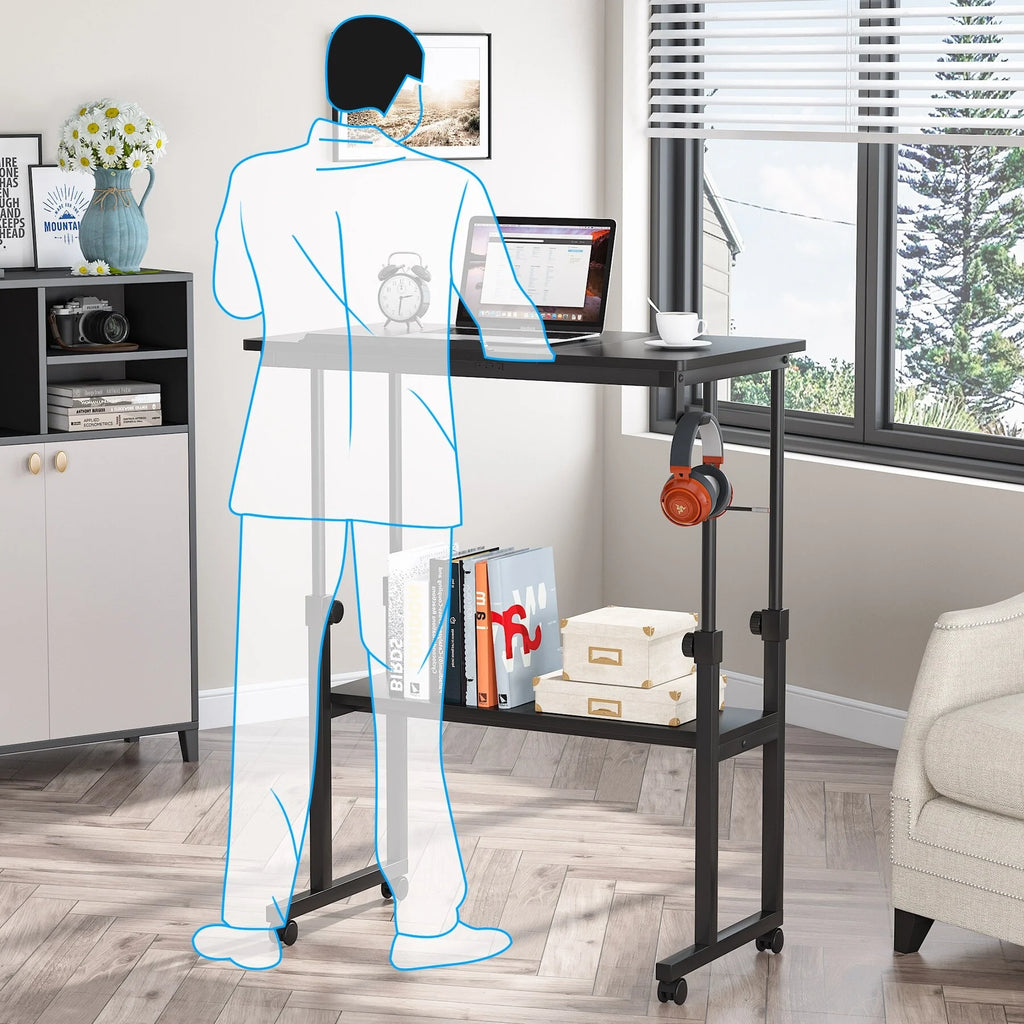 Brown Height Adjustable Portable Desk with Wheels D13779