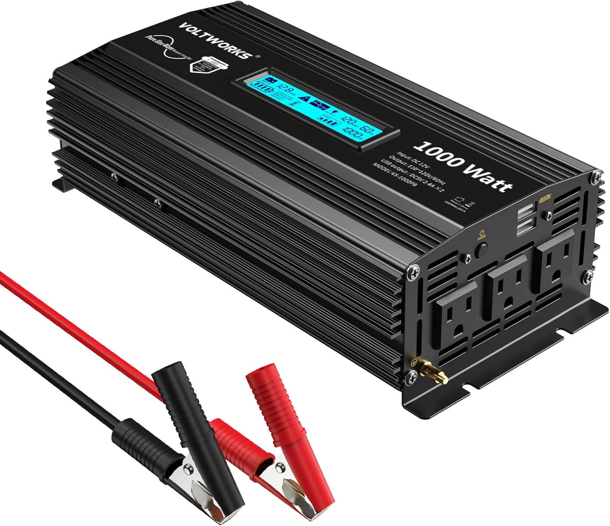 Pure Sine Wave 2000Watt Car Power Inverter DC 12V to 120V AC with 2 AC Outlets USB Ports Remote Control LCD Display G92937
