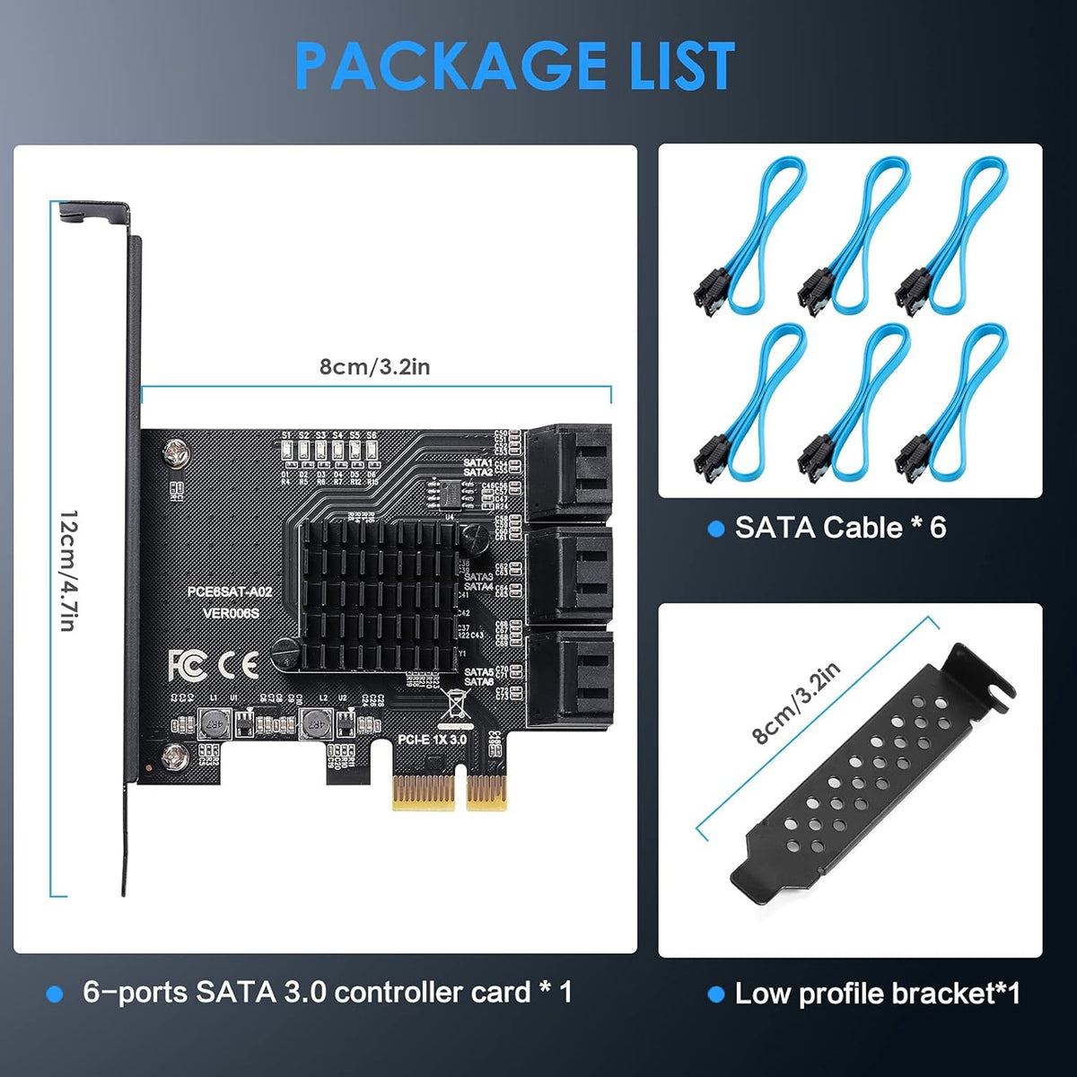PCIe SATA Card 6 Ports 6 Gbps SATA 3.0 Expansion Card with 6 SATA Cables E321576