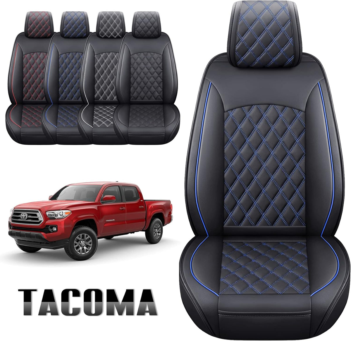 Toyota Tacoma Car Seat Covers Waterproof Leather Full Set Black-White R264453