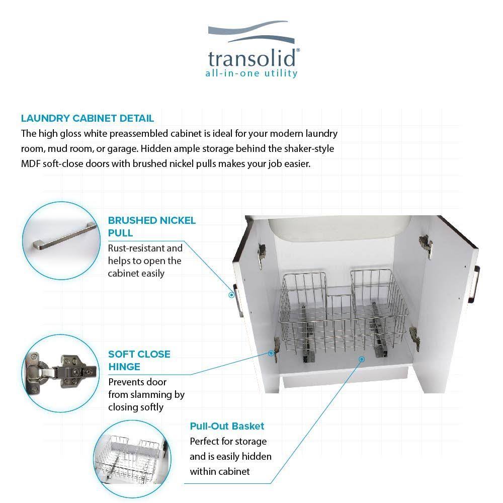 White 24-in Laundry Cabinet Sink with Stainless Steel Faucet and Basket Y1704
