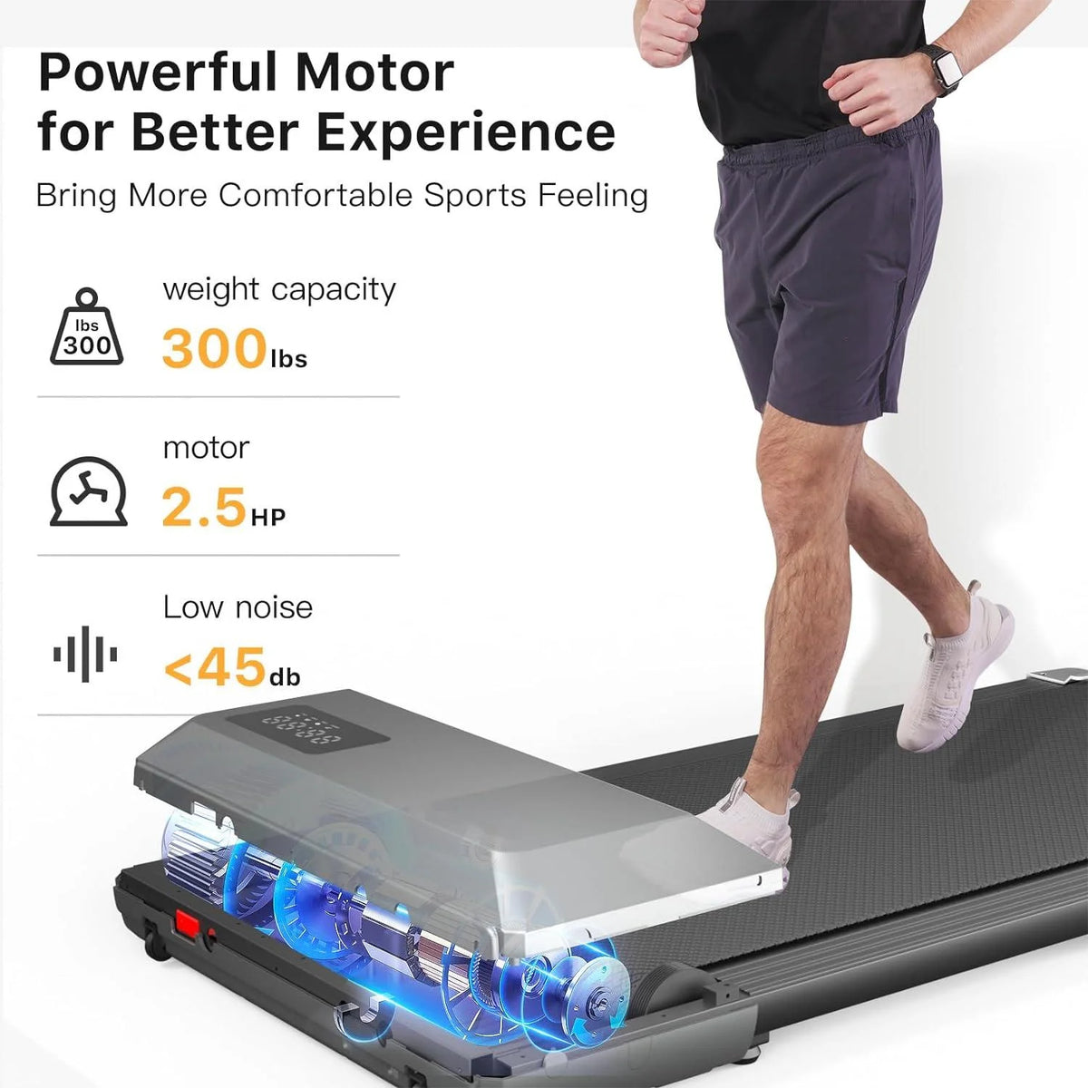 2 in 1 Under Desk Treadmill 300lbs Capacity Gray I6917