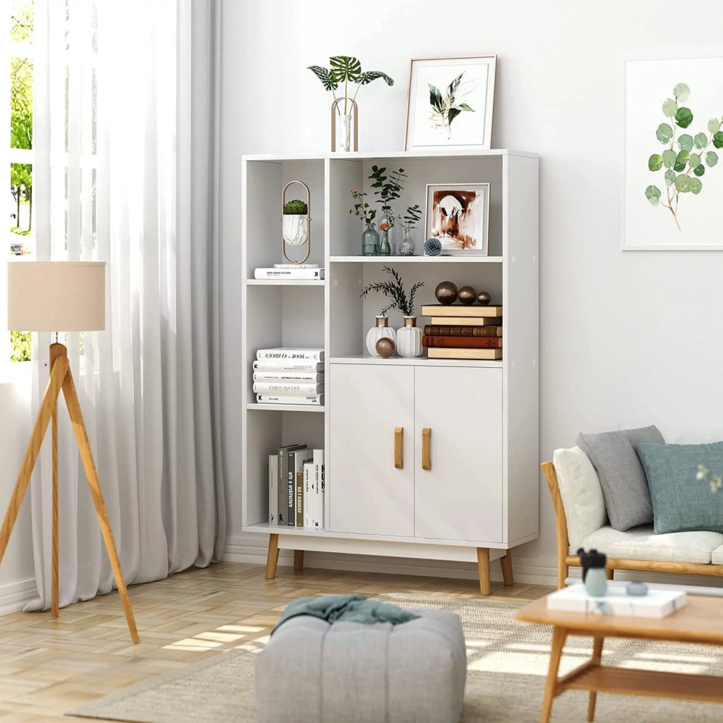 5 Cube White Bookcase with Door W888