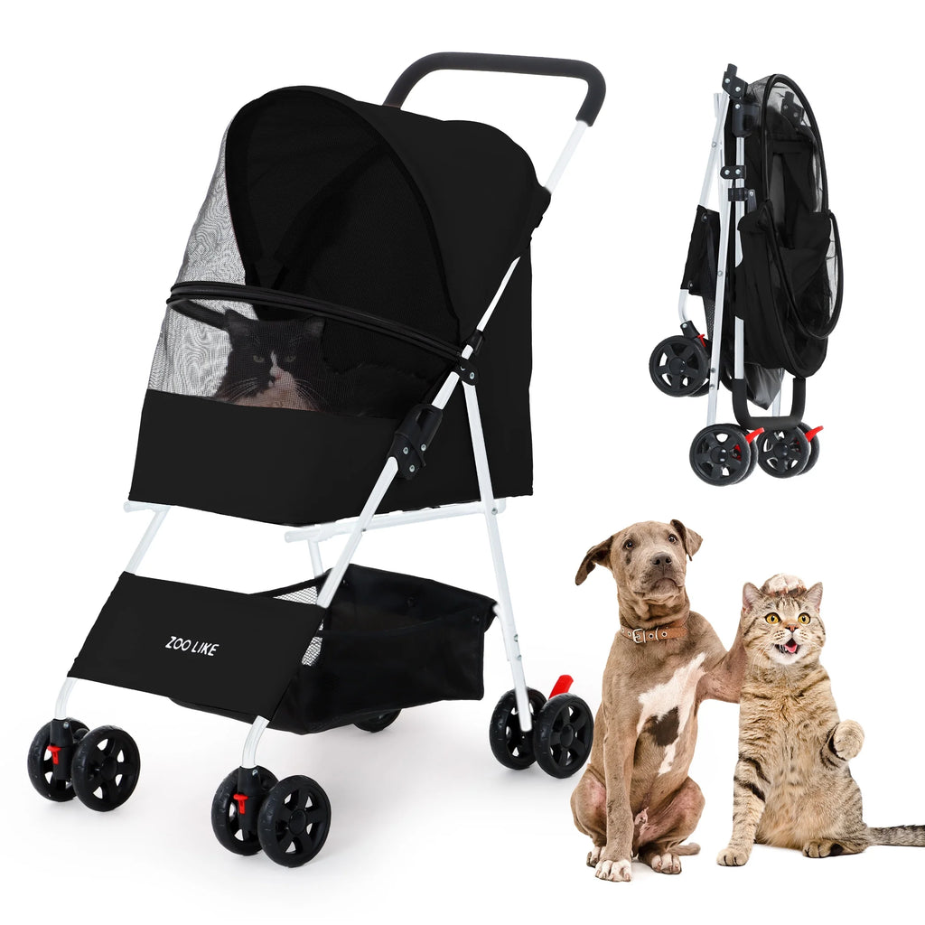Folding Pet Stroller with Storage Basket, Black G1938