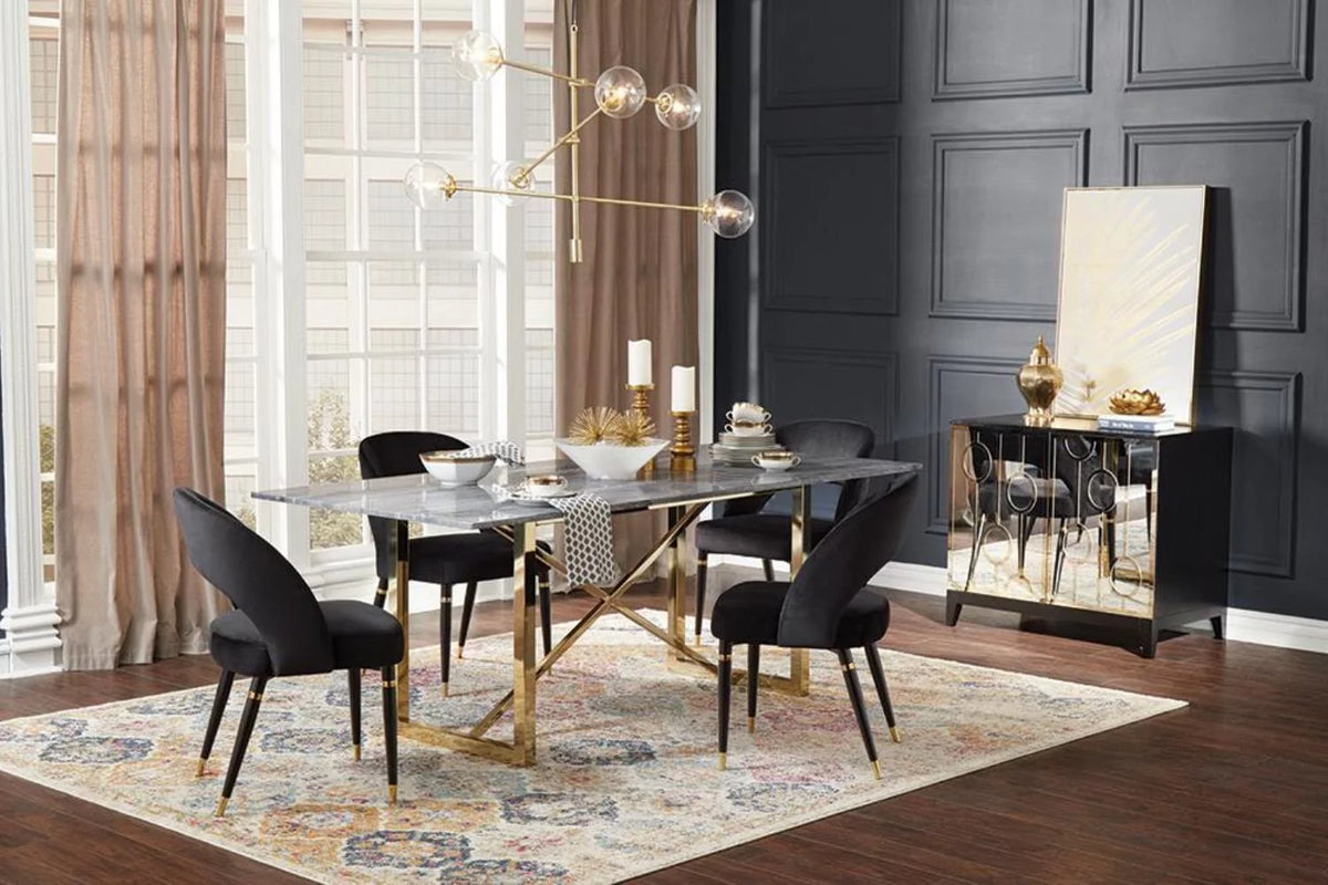 Black and Gold Set of Two Dining Chairs V2101