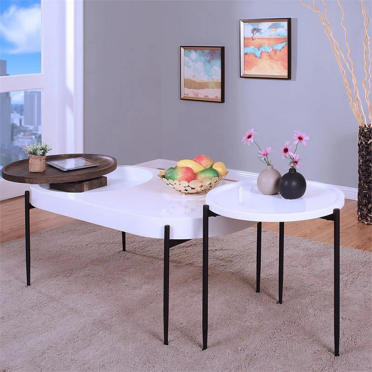 White 2-Piece Metal Coffee Table Set P204783