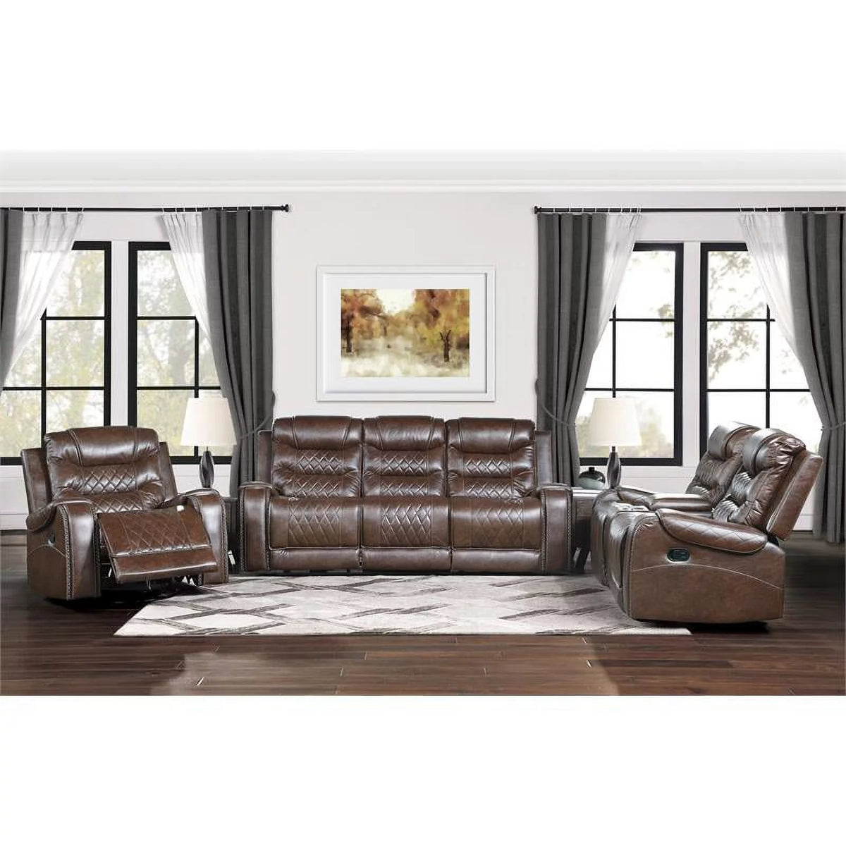 Brown Double Glider Reclining Loveseat with Center Console K732793
