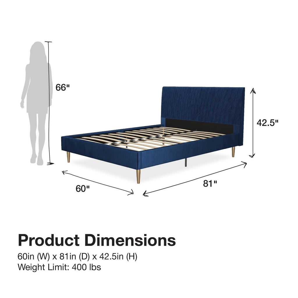 Queen Ivory Velvet Upholstered Bed with Headboard E842649