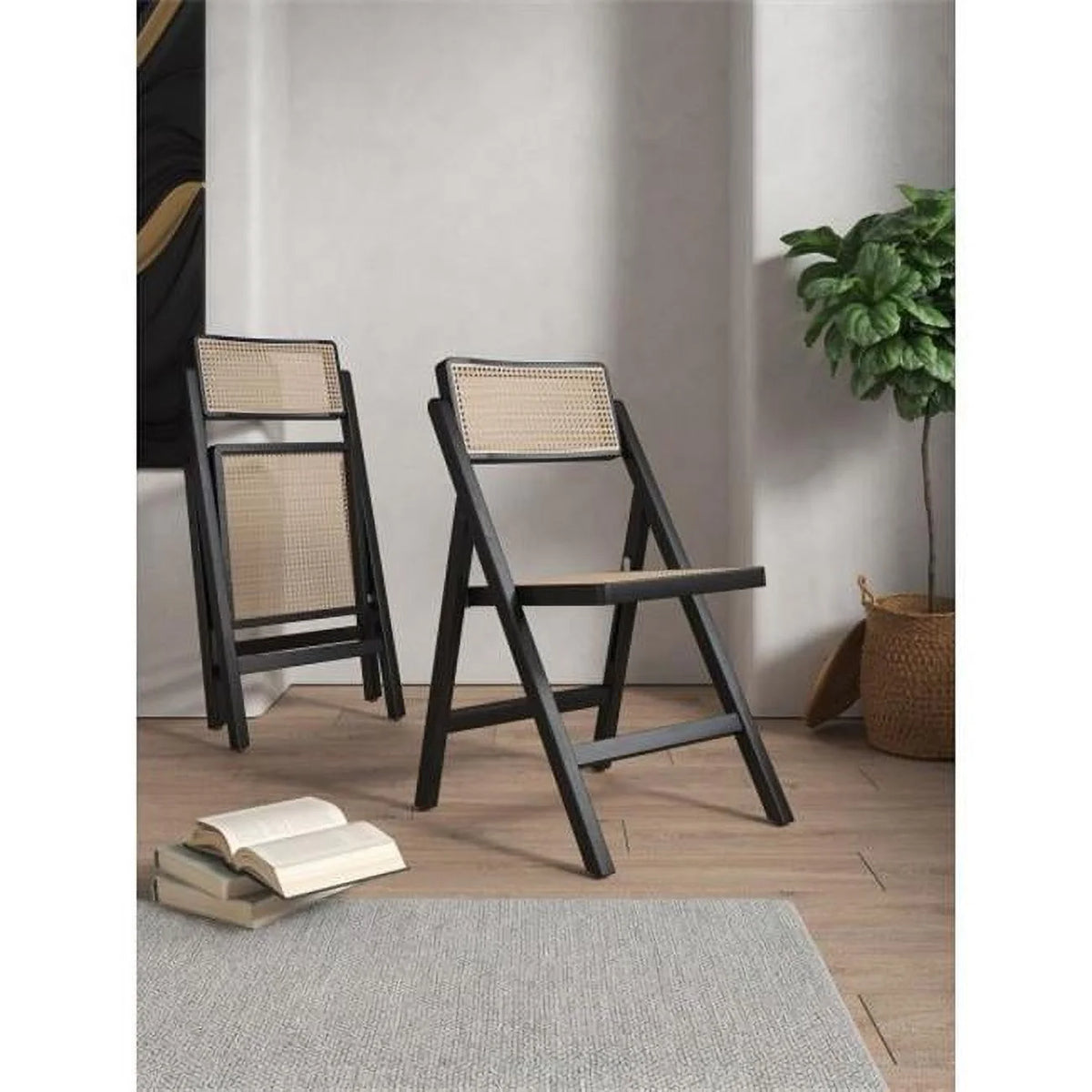 Black & Natural Cane Folding Dining Chair Set of 4 P48627