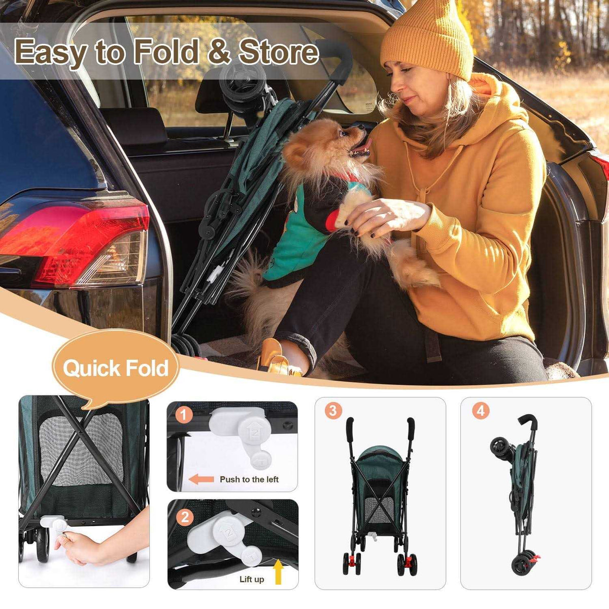 Foldable 4 Wheels Pet Stroller with Cup Holder I6708