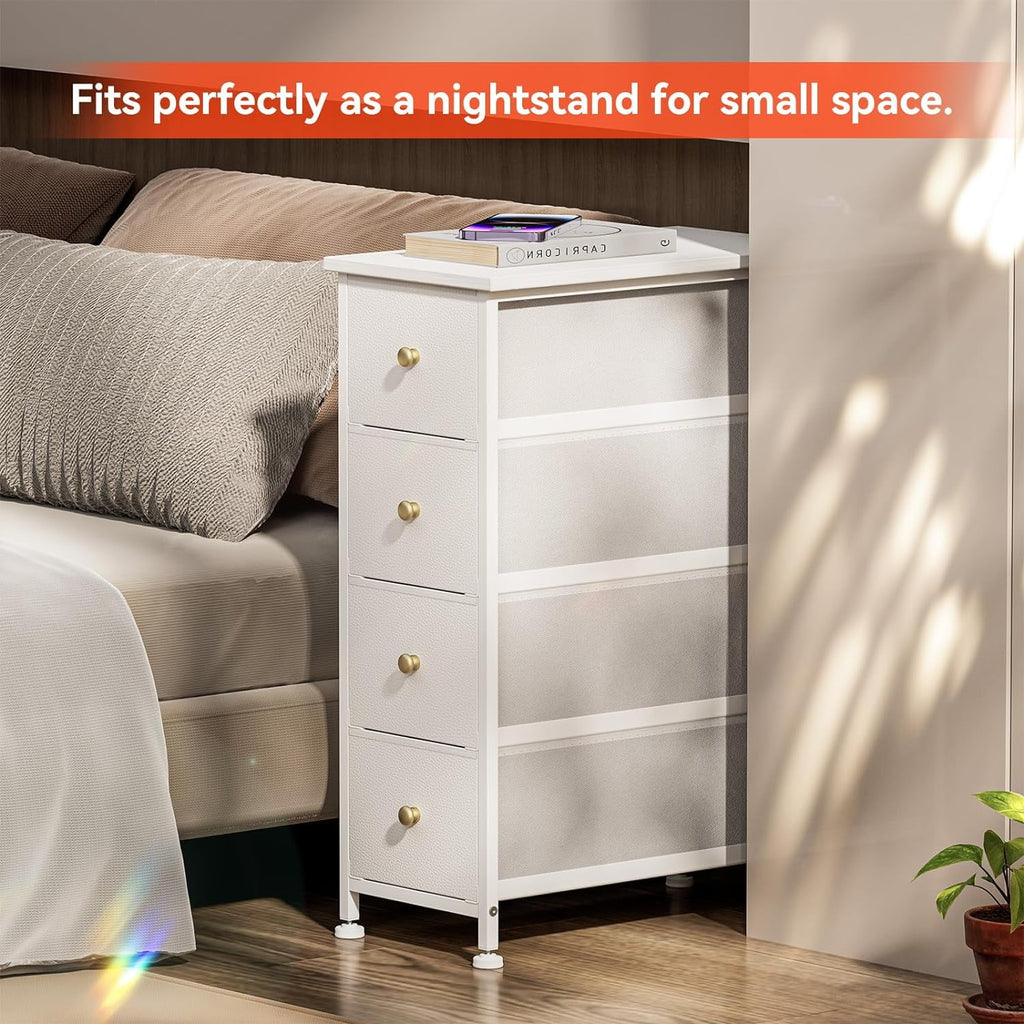 White 4 Drawer Narrow Dresser Storage Tower H623