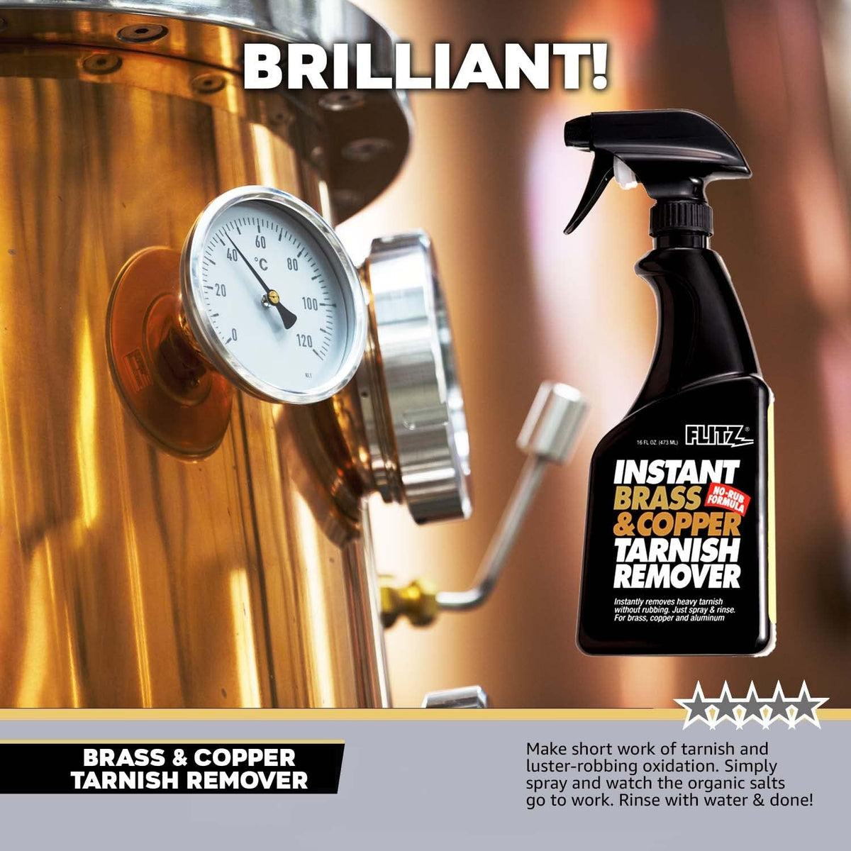 Brass and Copper Tarnish Remover, 16 oz Spray Pack of 2 E445