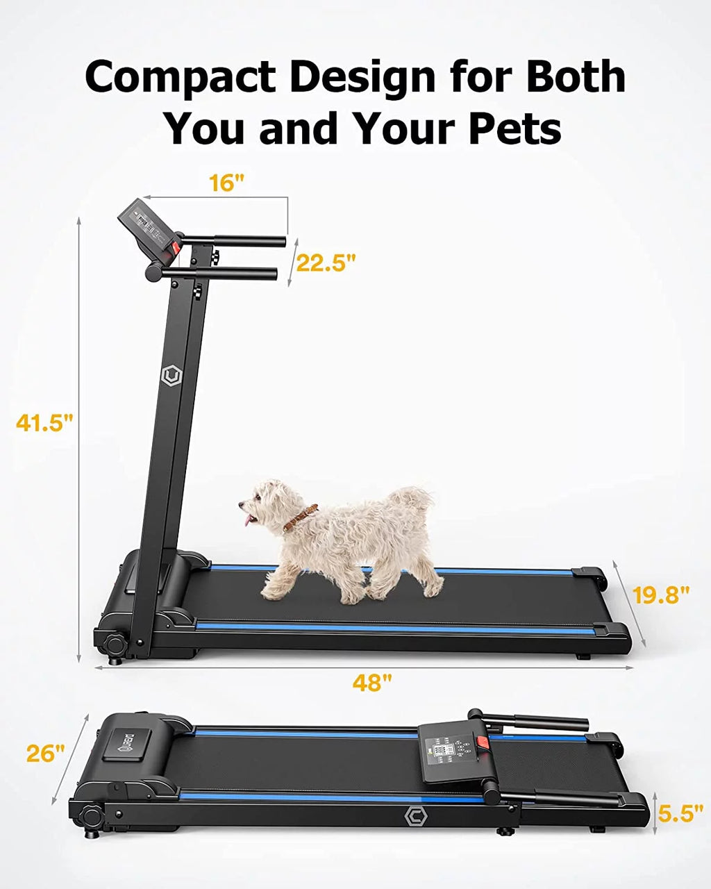Folding Treadmill 2.25HP Portable Compact with 12 HIIT Modes W9700