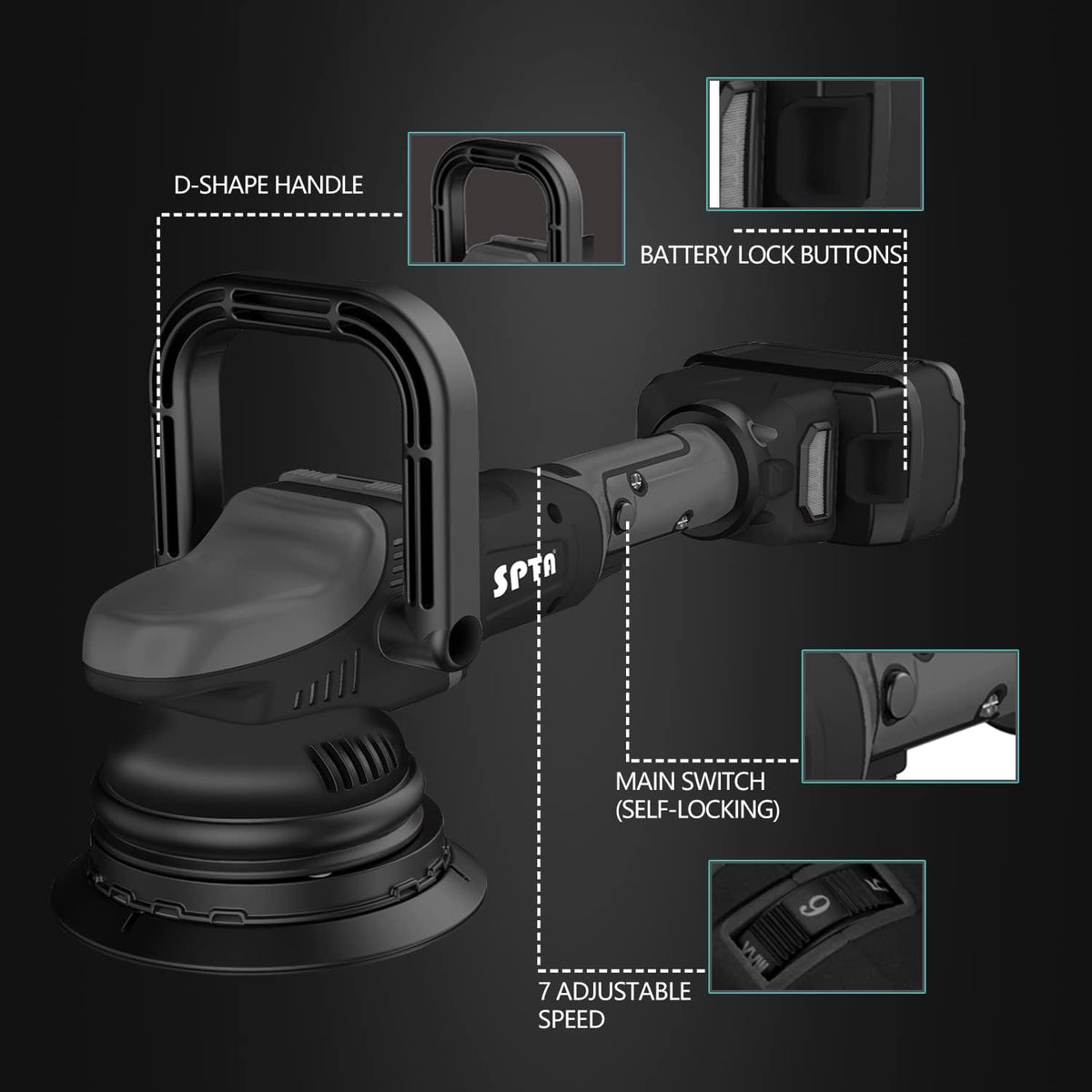 18V Cordless Car Polisher 15mm Orbit 7 Variable Speed U68225