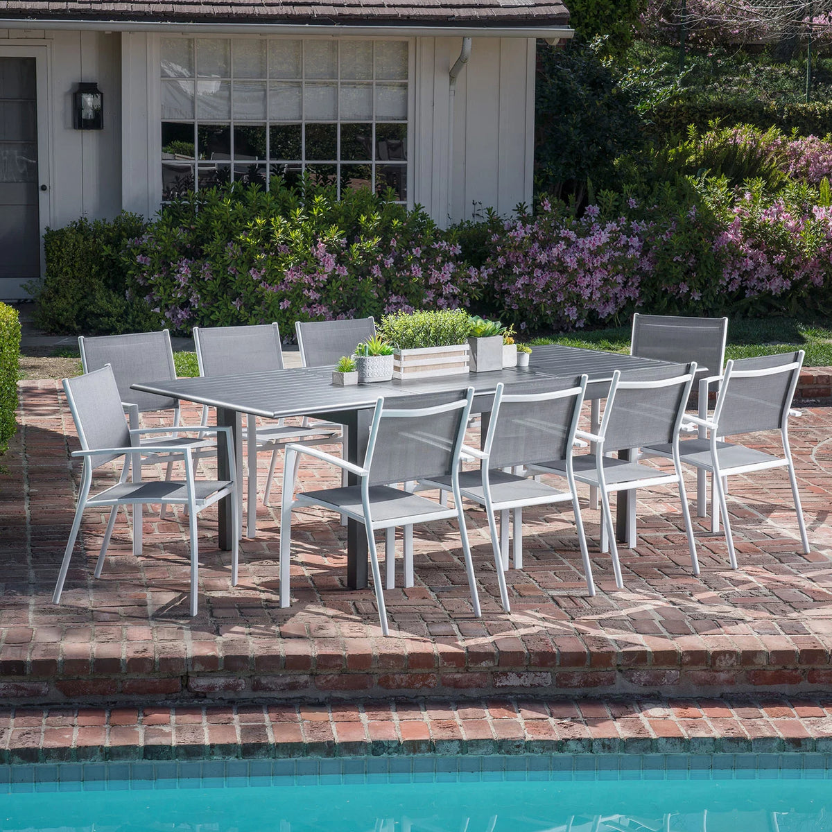 11-Piece Expandable Dining Set with 10 Sling Chairs and Table I21216