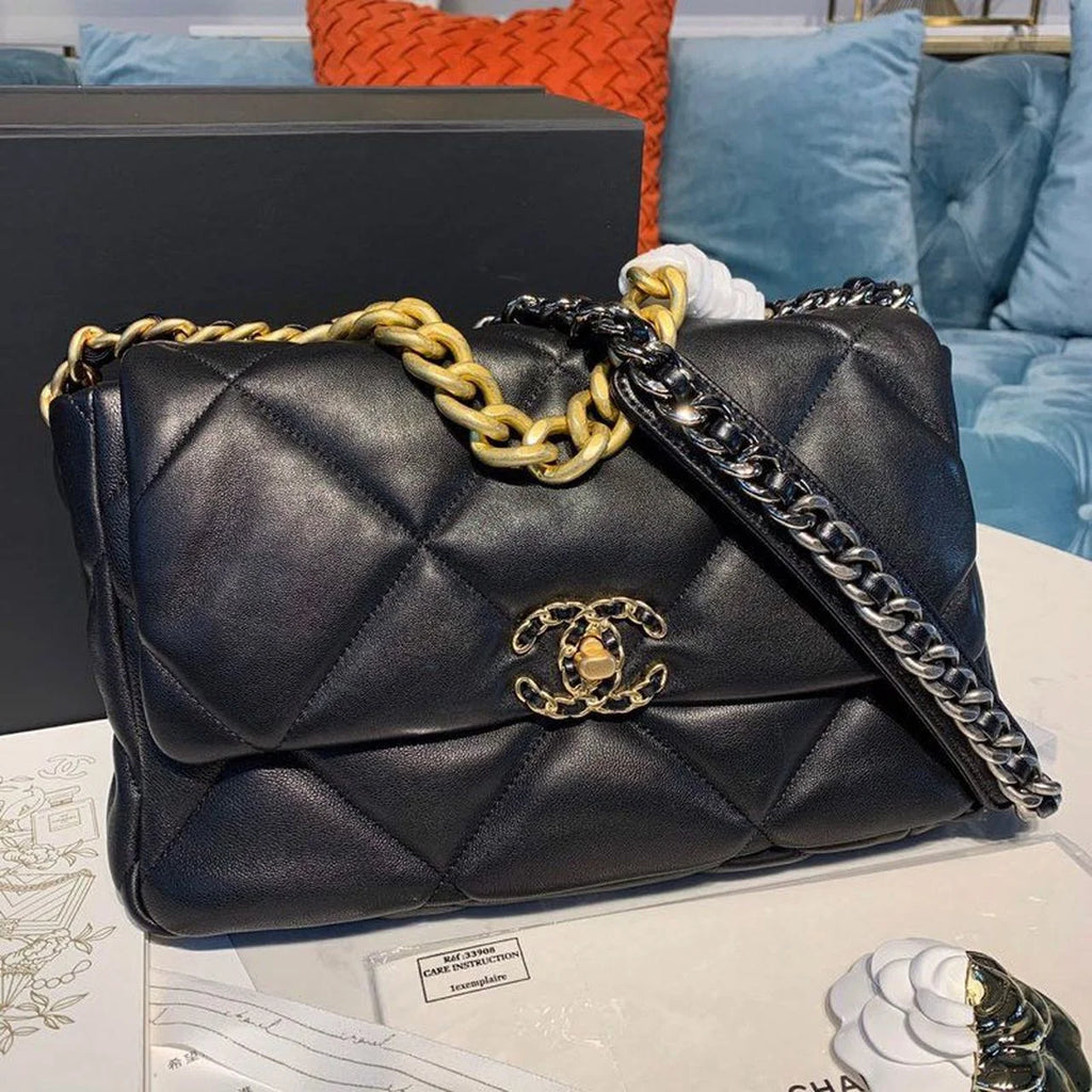 Black Goatskin Leather Flap Bag K5863