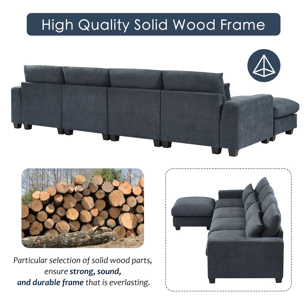 Dark Gray L-Shape Feather Filled Sectional Sofa C5250