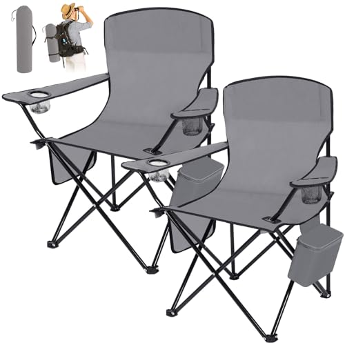 2 Pack Oversized Folding Camping Chair with Cooler Side Pocket Cup Holder Carry Bag (Blue) F449431