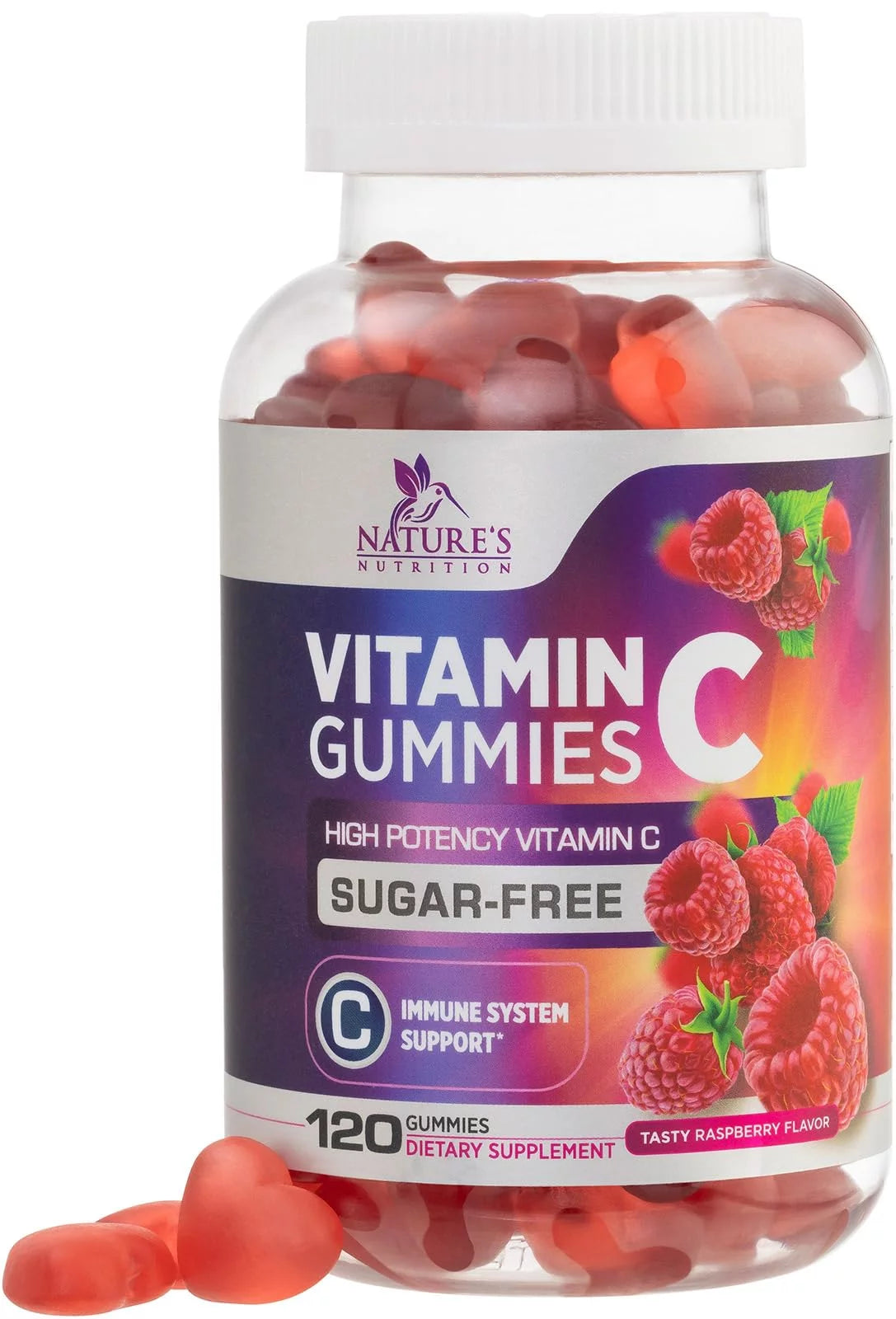 Sugar Free Vitamin C Gummies - Vegan, Non-GMO, Dairy & Gluten Free - Raspberry Flavor - 120 Count T449596