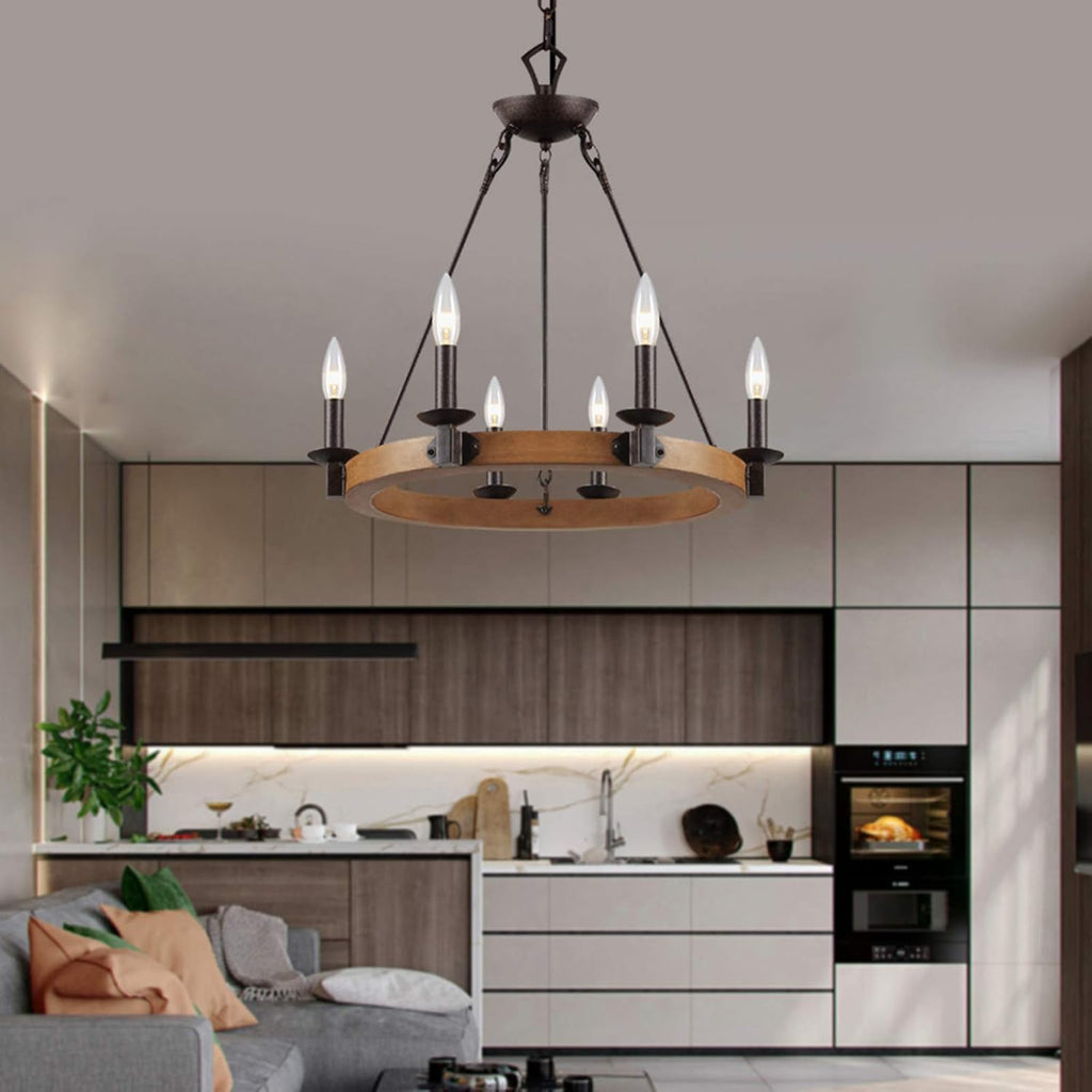 6 Light Wagon Wheel Chandelier C49295
