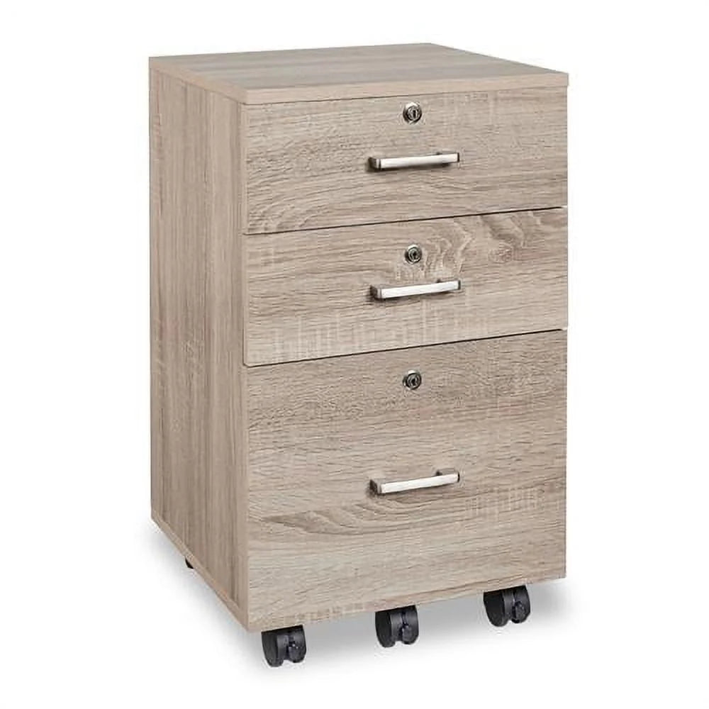 3 Drawer Rolling Wood File Cabinet with Lock S82837
