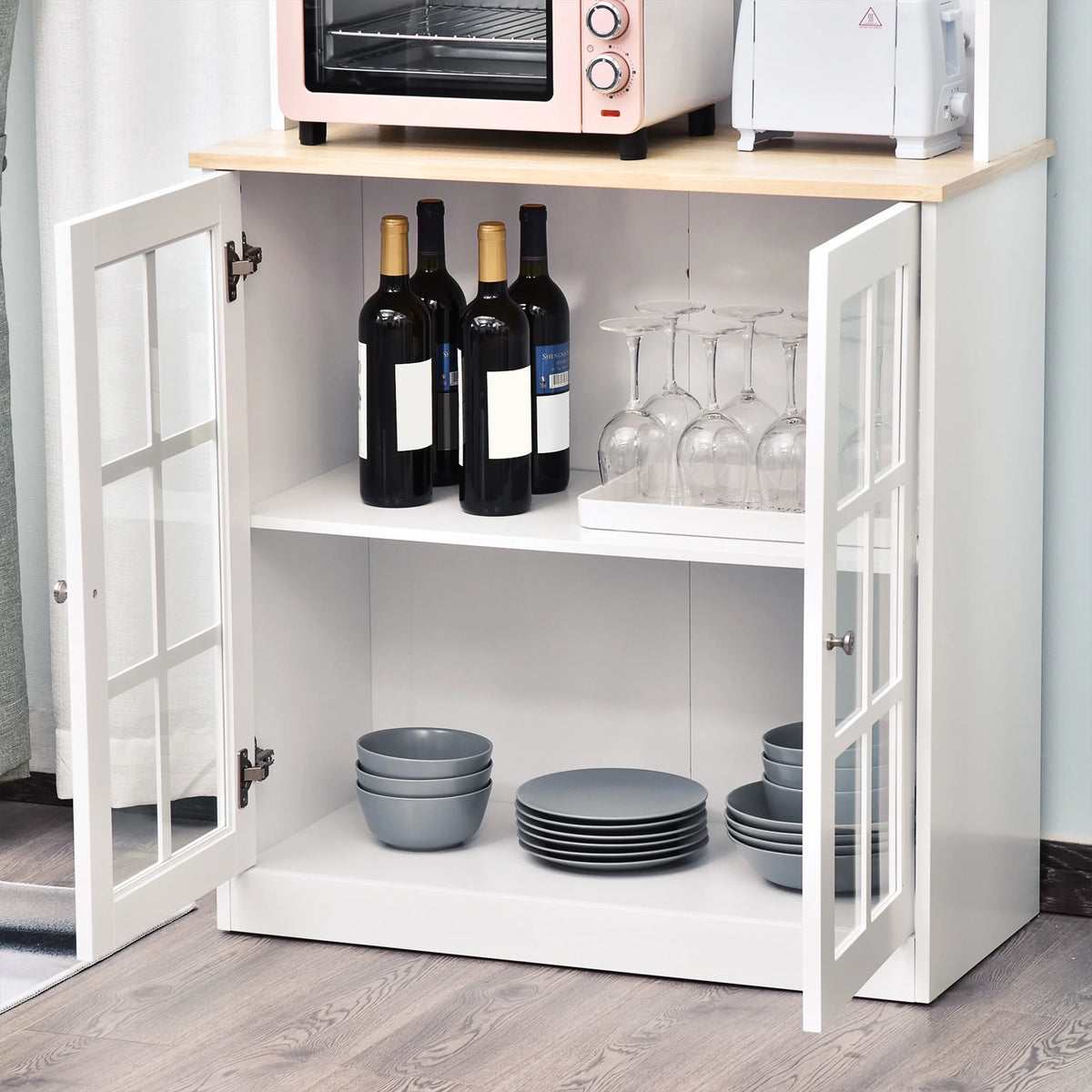 White Kitchen Buffet with Hutch N334285