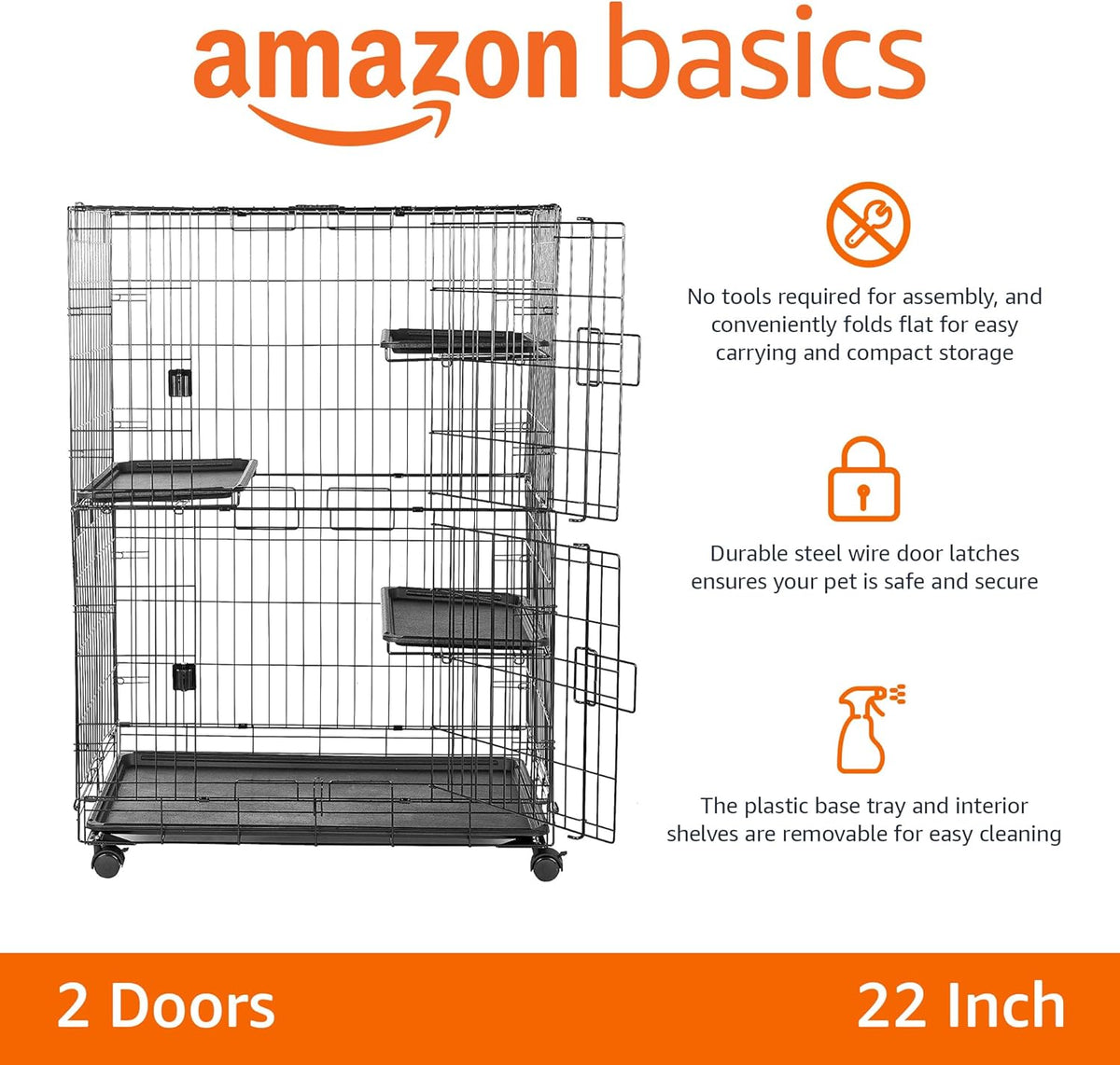 Large 3-Tier Cat Playpen Cage Crate Kennel, Black D135935